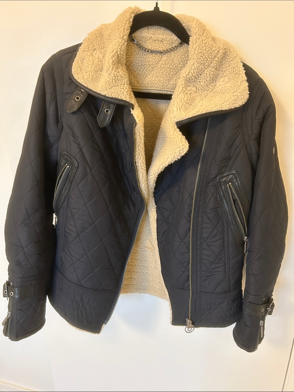 Barbour Quilted Sherpa-Lined Women's Jacket - Navy with Cream Sherpa US 8